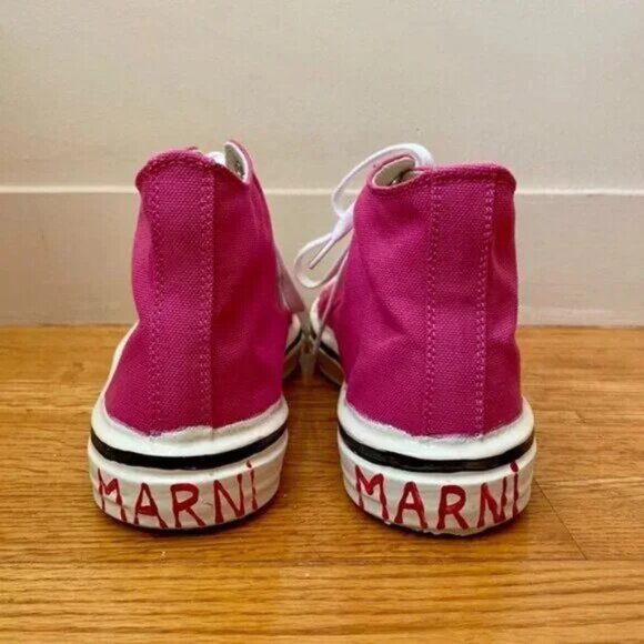 Marni Pink Graffiti Gooey Canvas High-Top Sneakers - size 38 - Picture 3 of 4